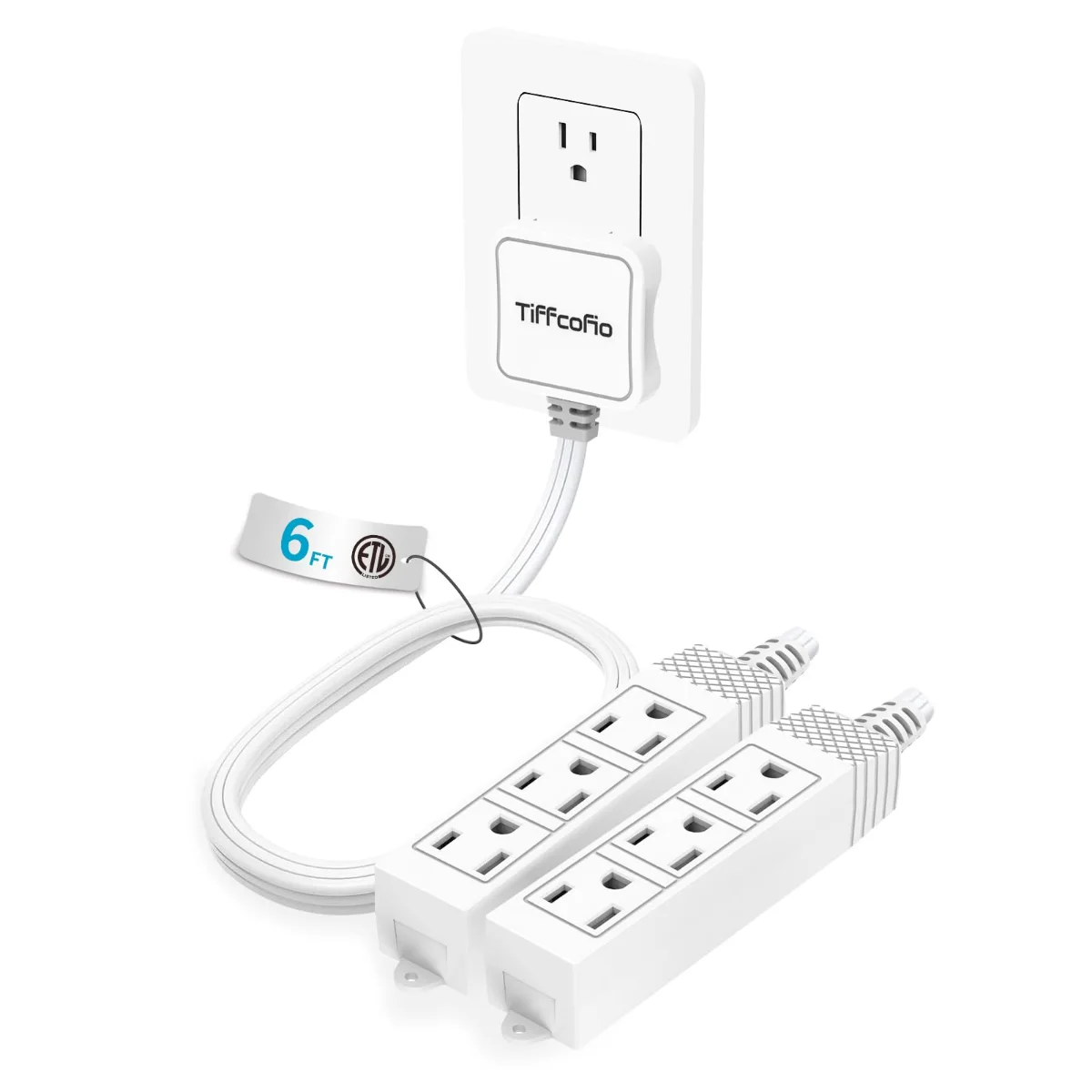 TiFFCOFiO Flat plug cord with twin outlet boxes