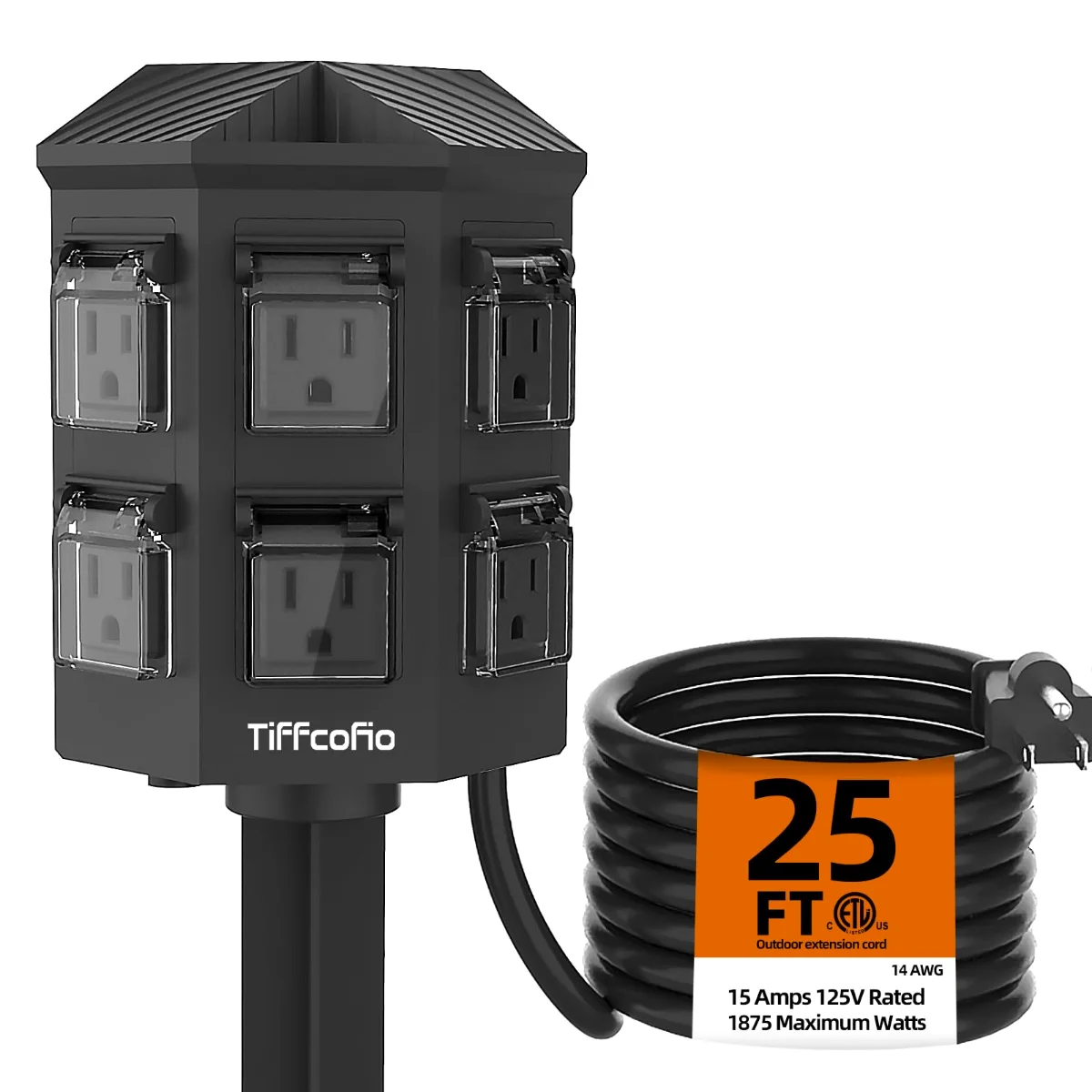 TiFFCOFiO Outdoor power stake, 6 outlets
